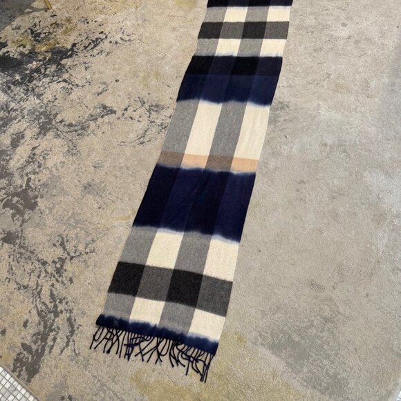 Burberry Blue Ivory Exploded Check Overdye Effect 200cm Cashmere Scarf - Picture 12 of 16
